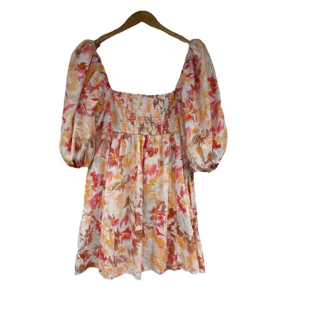 Abercrombie Fitch Emerson Poplin Puff Sleeve Mini Dress Orange Floral Womens M - Picture 4 of 6